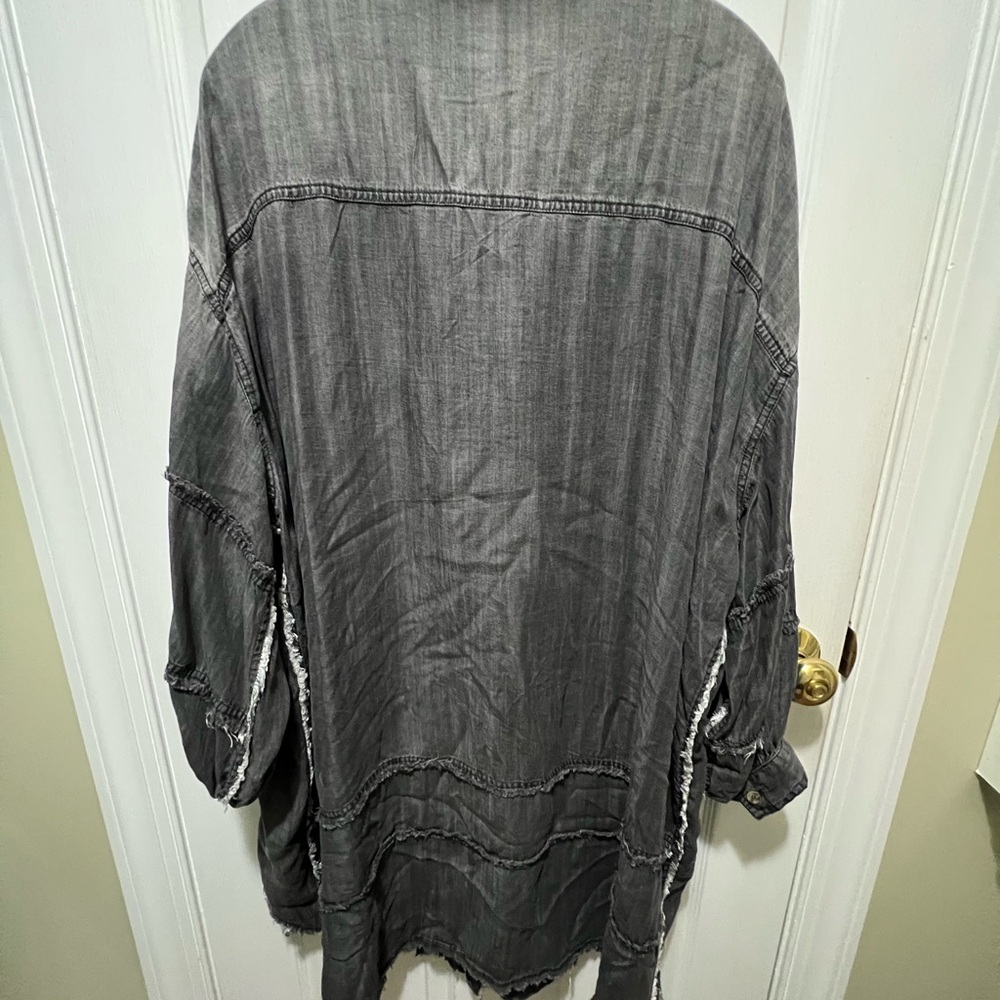 Easel Women's Black Frayed Button Down Dress - Picture 4 of 5